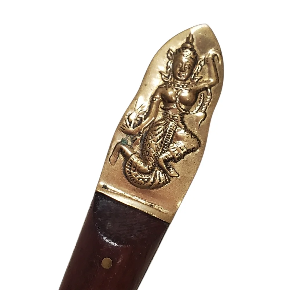 Vintage Siam Thailand Sitting Buddha Bronze & Wood Handle Cheese Knife/Pick